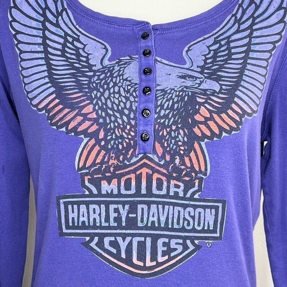 Harley-Davidson Motorcycle Biker Eagle Purple Long Sleeve Shirt - Picture 6 of 9